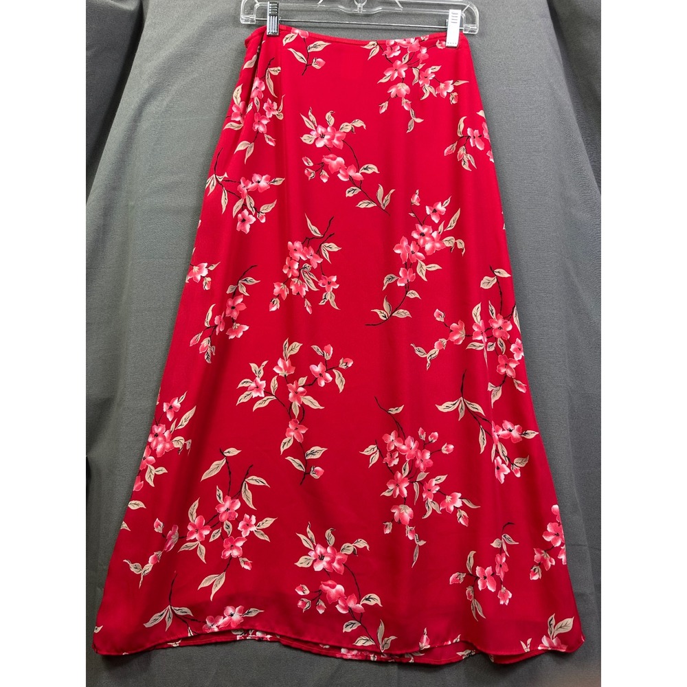 Southern Lady Red Floral Maxi Skirt Women's sz M Medium Pink Blossom A-Line 212A